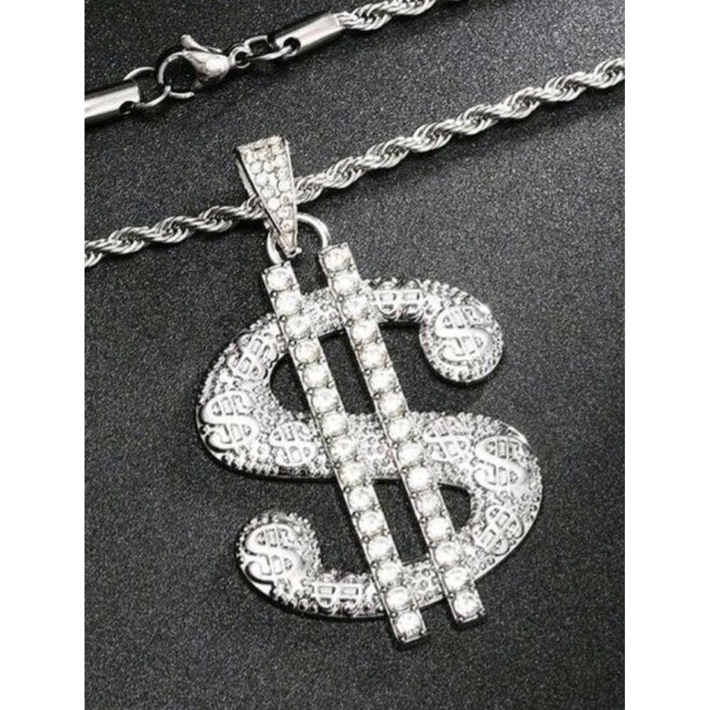 Dollar Sign (Money)-(Chain)-(Silver)-(New)-(Zirconia)-$33.00 - Picture 6 of 7